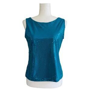 Chapter One Tank Top Blue Sequins Sparkle Knit Dressy Party Top Small NEW